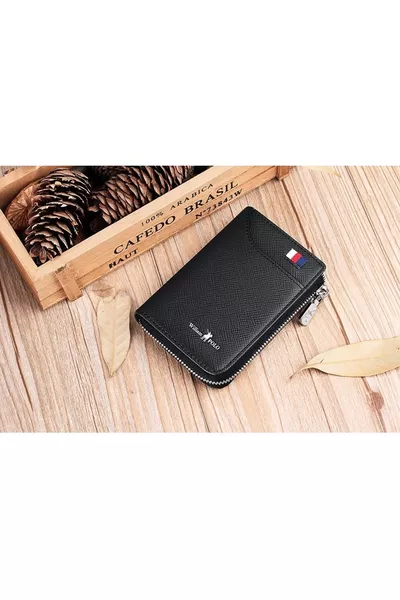 Настоящий черный мужской кошелек из люксовой кожи - мужской кошелек с отделением для карт