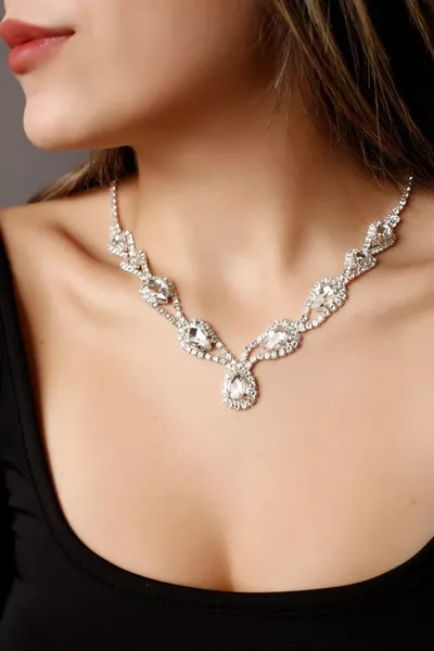 Zilver Verguld Halsketting met Zilveren Steen Hürrem Ketting voor Speciale Gelegenheden Bruiloft en Verloving Choker