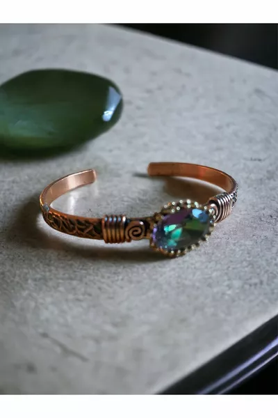 Mystic topaz stone, pure copper anti-allergic bracelet