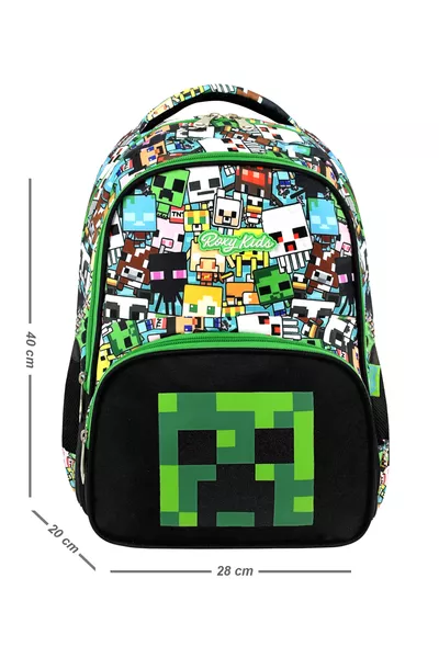 Mine Creeper 3-Piece Set Elementary School Backpack, Thermal Lunch Bag, and Pencil Case Set