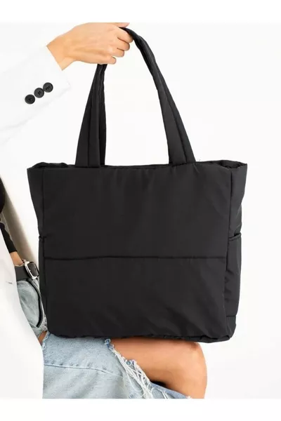 Kadın Siyah Fermuarlı Su Geçirmez Puff Çanta + MAKYAJ ÇANTASI HEDİYELİ