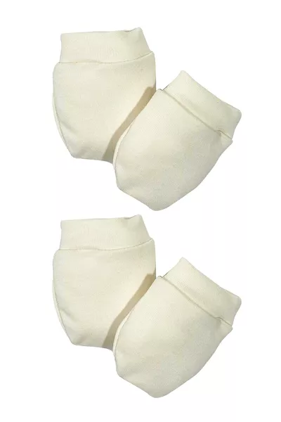 Ensemble de 2 paires de gants pour nouveau-né en coton biologique pur - naturel (couleur coton brut)