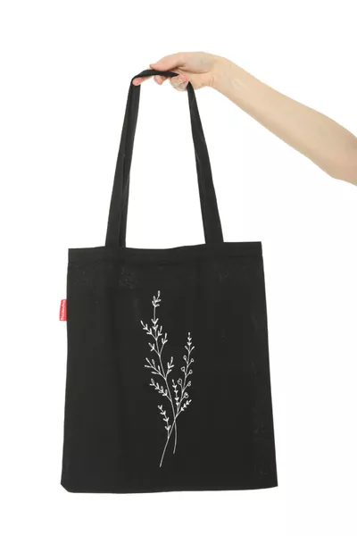 Schwarze Stofftasche mit Einblütenmuster