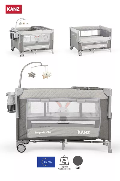 Sleepside +Plus Lettino e Parco Giochi Laterale per Neonati Grigio