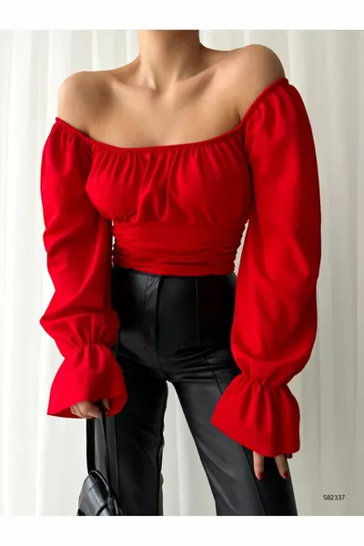 BLUSA DONNA IN CRÊPE CON SCOLLO A MADONNA CON MANICHE A PALLONCINO