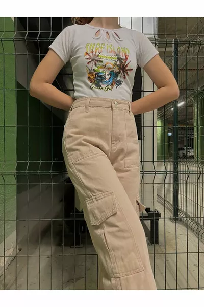 k Unisex Cream Cargo Pants