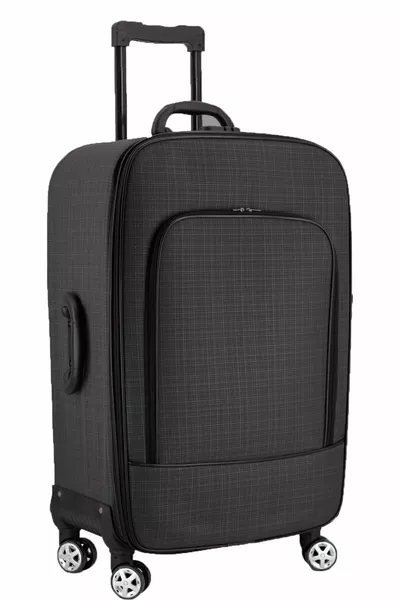 Икономичен унисекс плат Нечуплив куфар с 4 колела Пушен куфар с предни джобове