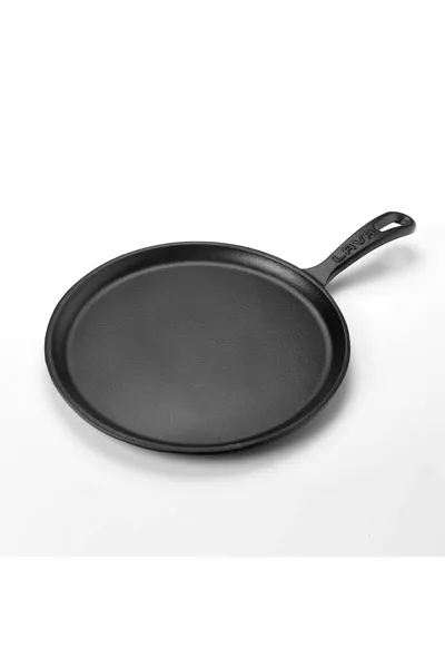 Gietijzeren ronde pizzapannenkoek pannenkoek pannenkoek gietijzeren monolithisch handvat diameter (ø) cm.