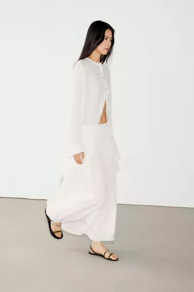 Jupe plissée en lin mélangé