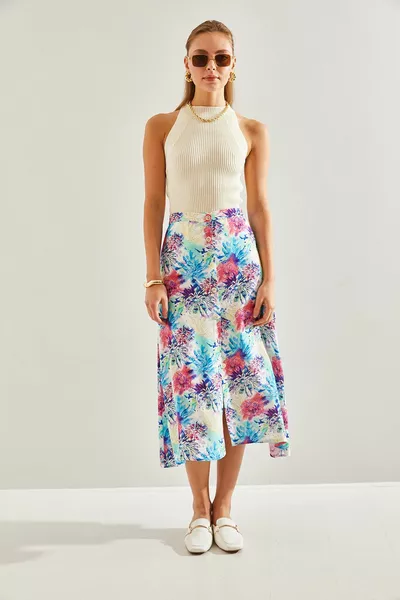 Viscoserok met meerdere patronen en knopen voor dames 