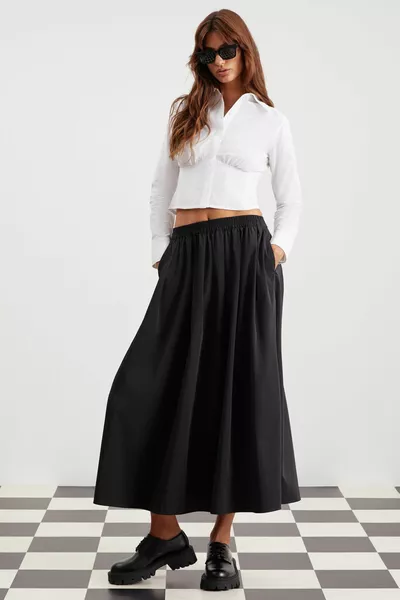 Estela المرأة الخصر مطاط جيب للماء المظلة النسيج تنورة سوداء