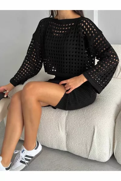 Pull Et Robe En Maille Double Perforée Noir