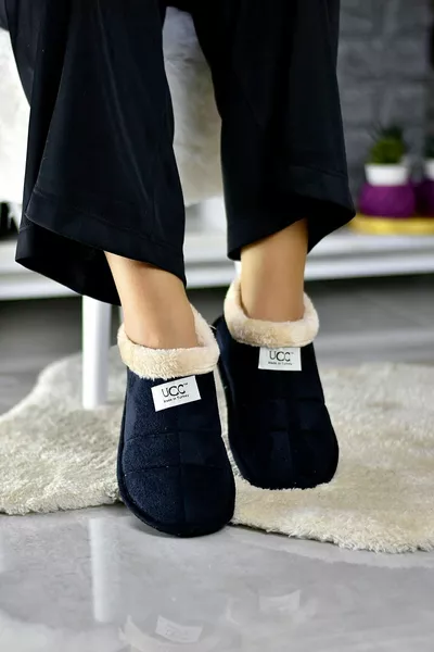 Ucc Plush Feathered Unisex Women Boys Children Soft Sole Winter Washable Black