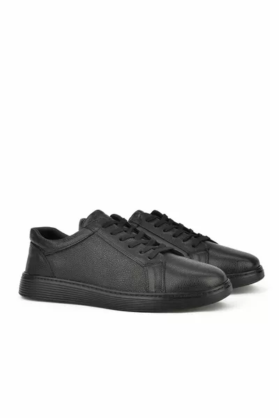 سنيكرز جلد طبيعي للرجال  أسود