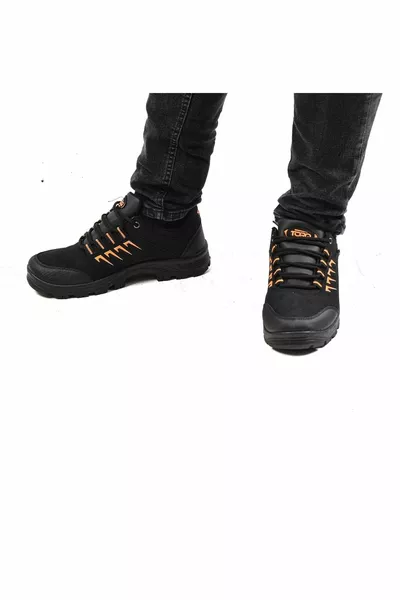 أسود برتقالي للرجال أحذية رياضية شتوية مقاومة للماء نعل غير قابل للانزلاق