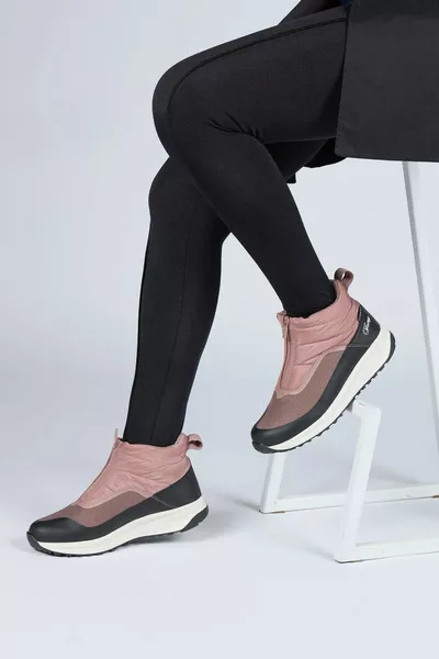  Lachsrosa mit Reißverschluss - Schwarze wasserdichte Damenstiefel