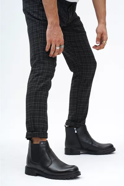 أحذية جلدية رجالية سوداء من جلد طبيعي 