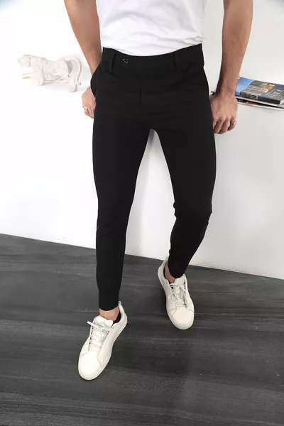 أسود الرجال سليم صالح ليكرا طول الكاحل الإيطالي قطع النسيج السراويل