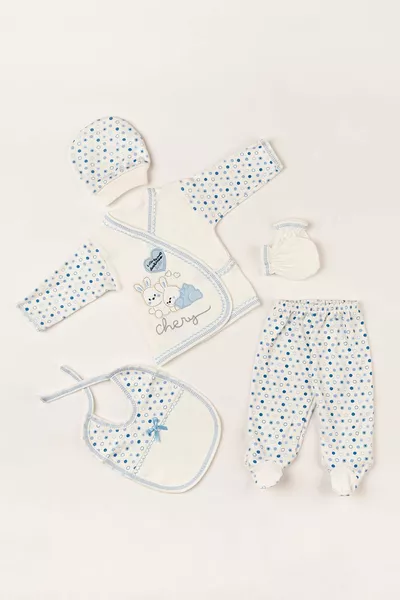 ملابس الأطفال حديثي الولادة الزرقاء ملابس الأطفال مع مجموعة خروج مستشفى الأرنب من 5 قطع (معبأ)