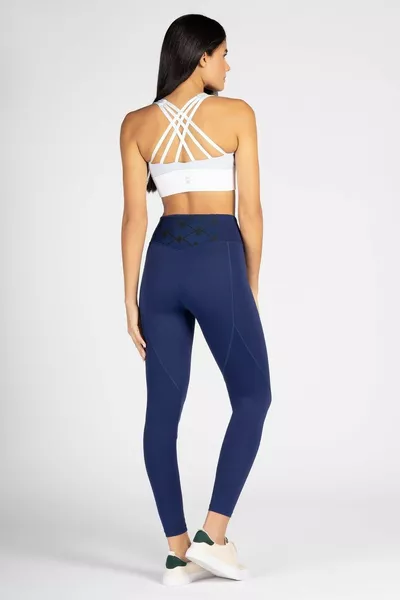 الأزرق الداكن عالية الخصر جيوب الظهر التفاف طماق رياضية نسائية