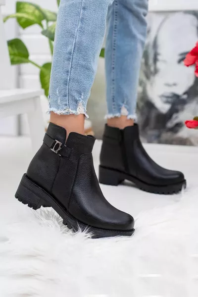 Дамски черни ежедневни ботуши от естествена кожа Къси ботуши без връзки