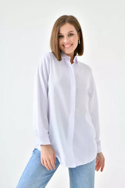 قميص نسائي أبيض طويل أساسي