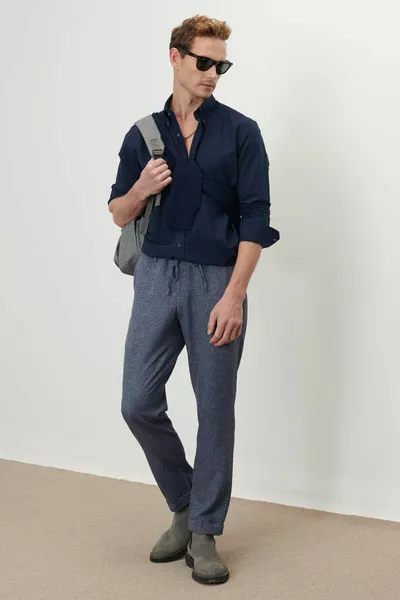 الرجال الظلام الأزرق الداكن سليم صالح سليم صالح أزرار الياقة القطن أكسفورد قميص