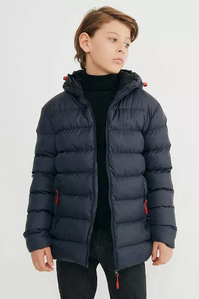 Manteau à capuche bleu marine imperméable et coupe-vent pour garçon avec polaire épaisse à l’intérieur