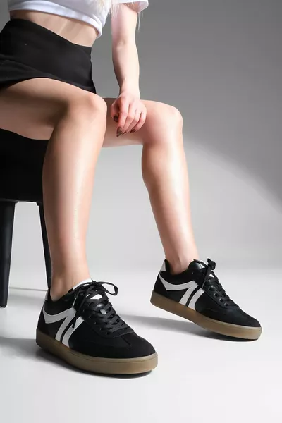 Women's Sneaker Lace-Up Flat Sole Sneakers Tiyone Black