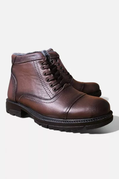 Genuine Leather Water And Cold Proof Fur Non Slip Rubber Sole Orthopedic Sole Winter Men's Boots Coffee