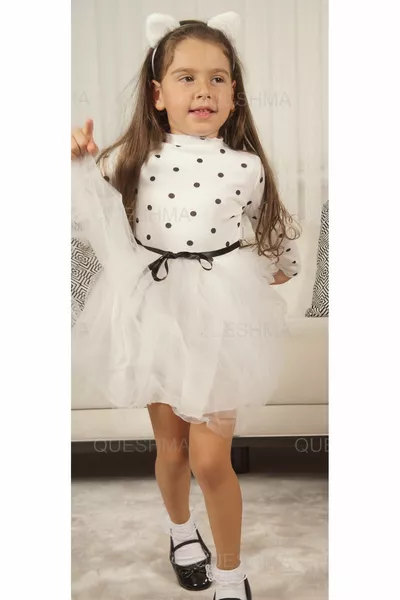 طفلة أطفال الأميرة رقيق توتو اللباس البولكا دوت كم طويل بسط ليكرا أبيض