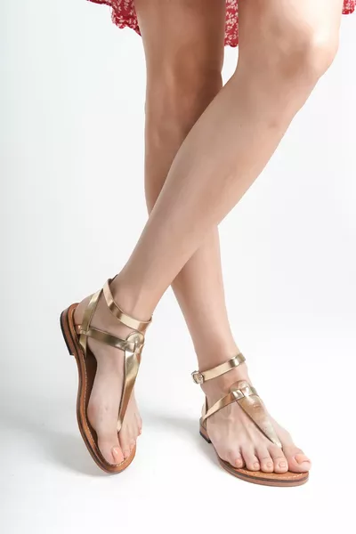 Sandales Femme Cuir Véritable Or - 