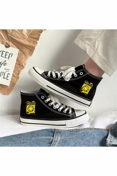 k Rock Series - Scarpe in tela nera stampate Nirvana