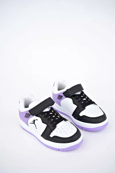 Sneakers per bambini guarnite bianco viola