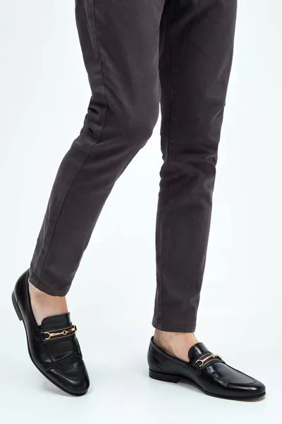 ROSSI Мъжки черни мокасини от естествена кожа