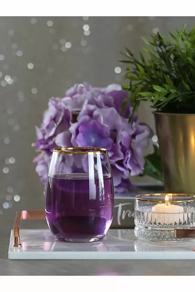  Ağzı Altın Yaldız Amber Meşrubat Bardağı 6'lı