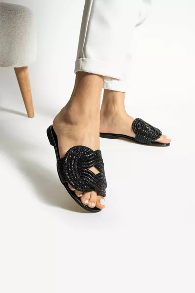 LENORA SANDALI CIABATTE IN PIETRA SCINTILLANTE-NERO