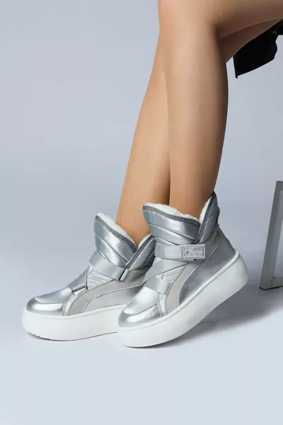  Waterproof Non Slip Sole Silver Color Women's Snow Boots