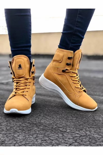 Tugerdi High Sole Allacciato Cammello Giallo Boxer Corto Unisex Sport Postal Boots 