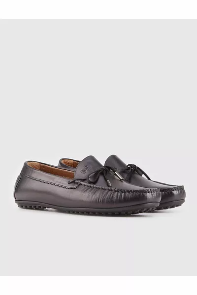 Hommes Véritable Cuir Bow Noir Mocassins Chaussures