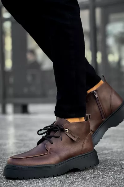 PAVRİ Lace-Up Thick Sole Men's Boots COFFEE - CHE