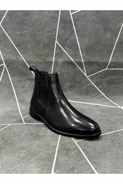 Siyah Hakiki Cilt Deri Klasik Chelsea Bot