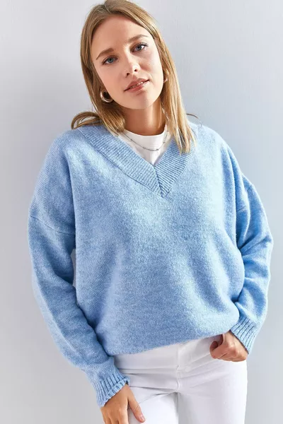 Pull en tricot à col en V pour femme