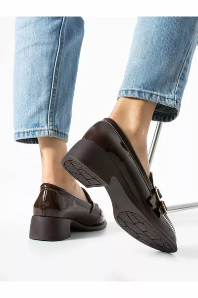 JENK Mocassino da donna con fibbia in vernice caffè