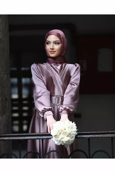 المرأة المجففة روز الساتان ميا الحجاب فساتين السهرة