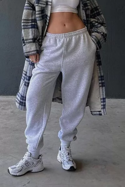 Mad Girls Gri Paça Lastikli Oversize Kadın Eşofman 