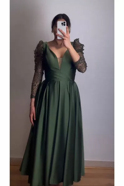 Женское кружевное кружевное вечернее платье с вышивкой из атласа зеленого цвета на талии