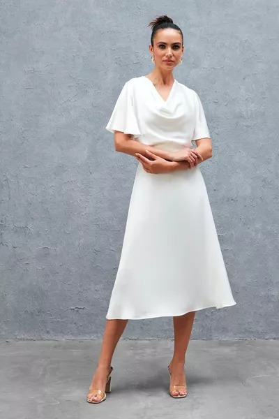 Midi Length Satin Skirt EKRU