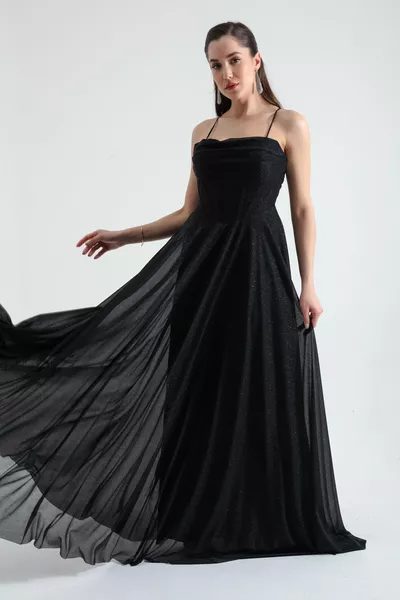 المرأة الأسود Underwire مشد بريق فستان مساء طويل