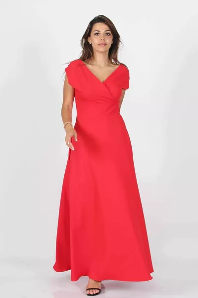 Robe de soirée longue à col bateau détaillée d’épaule pour femme 